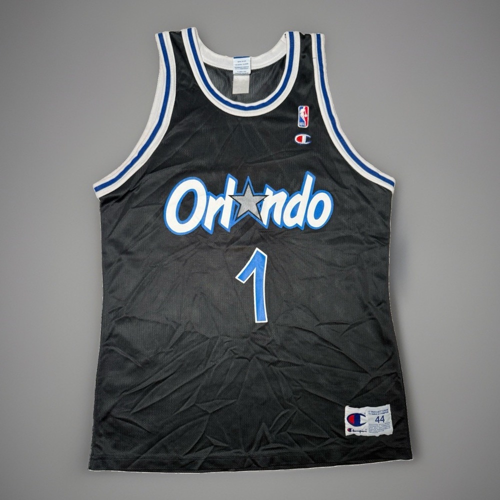 Vintage Champion Penny Hardaway #1 Orlando Magic Black Jersey Sz 44 LRG USA NBA